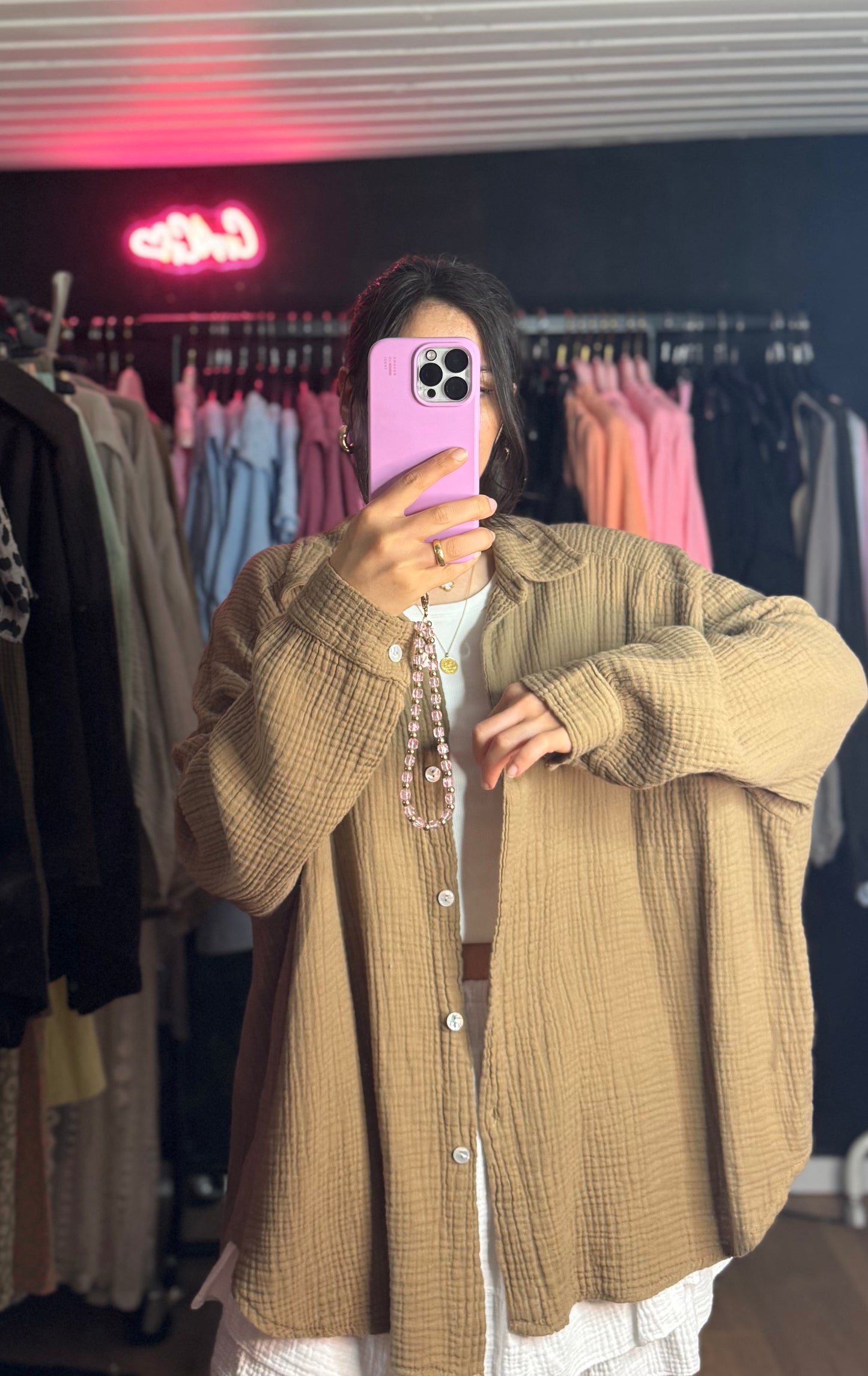 Oversized Musselin Bluse Mokka