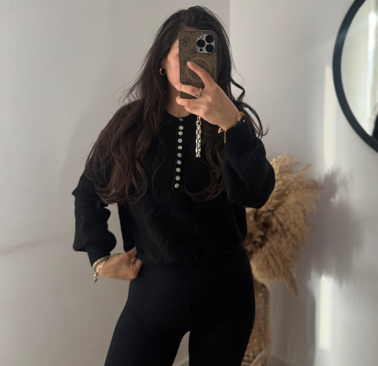 Alpaka Pullover mit Knopfleiste schwarz