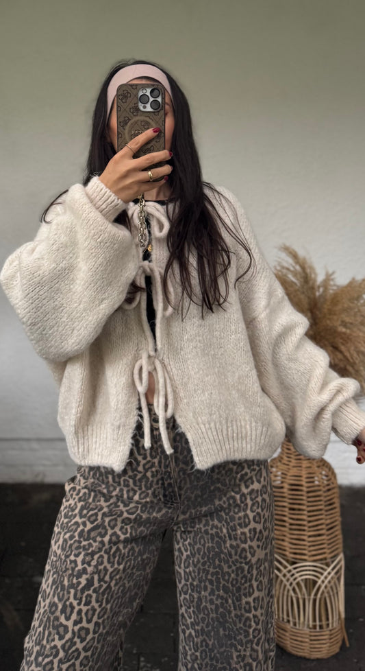 Triple Bow Cardigan beige