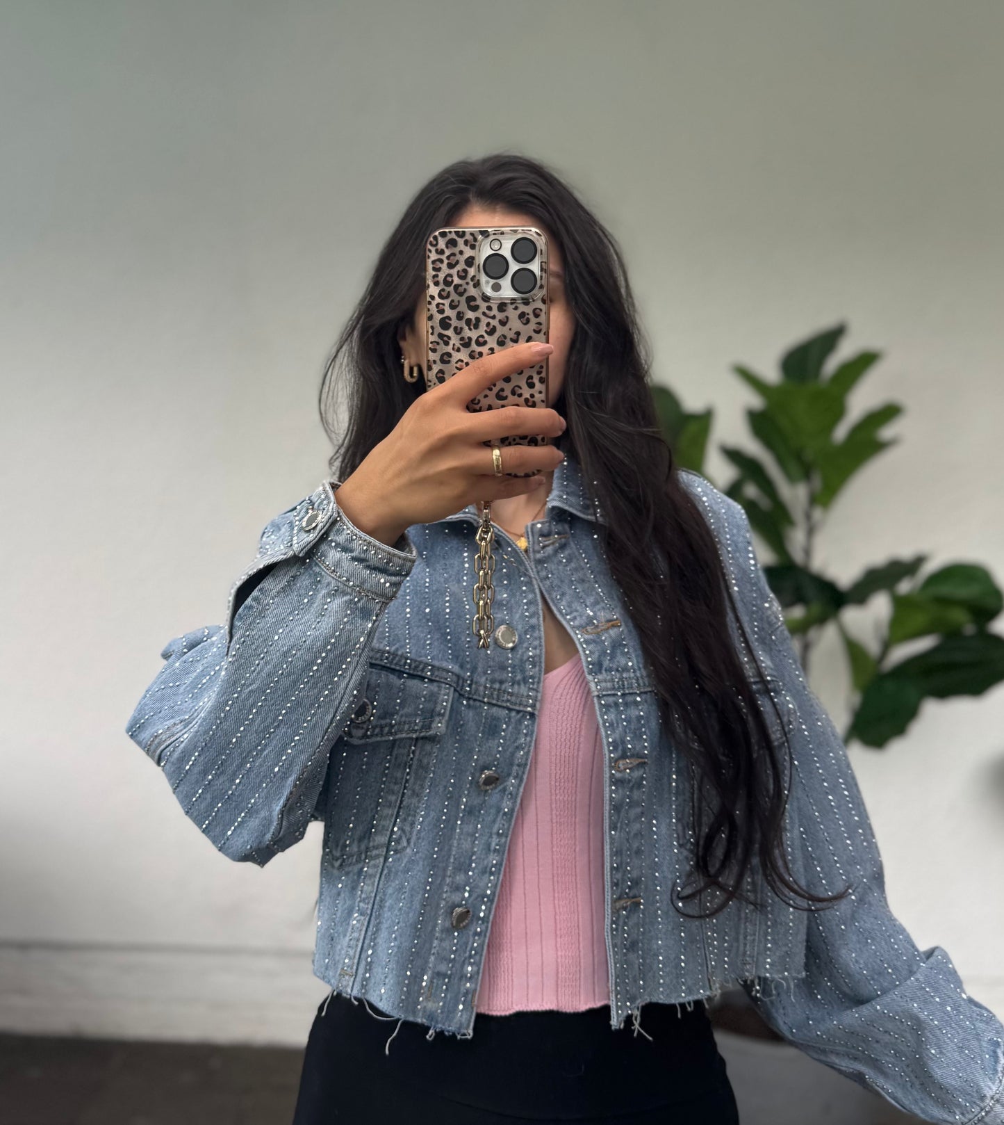 Glitzer Jeansjacke crop