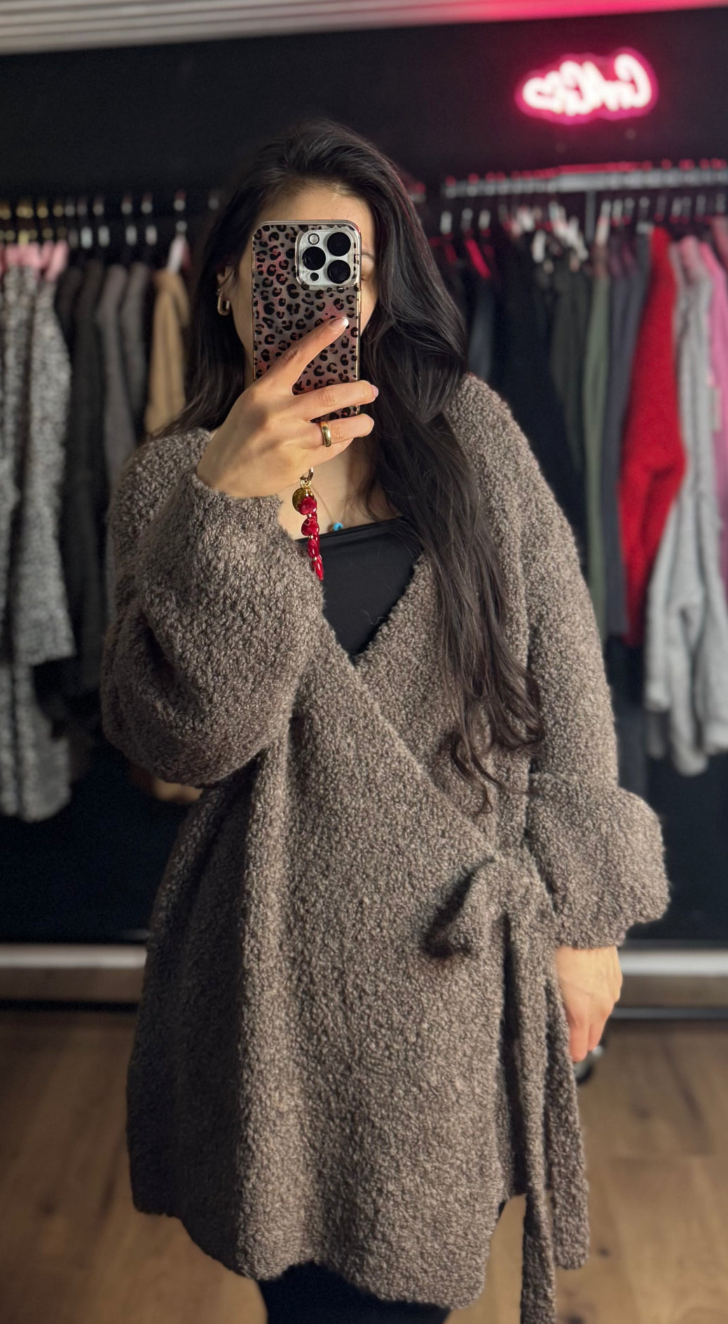 Kuschelboucle Cardigan Vera braun