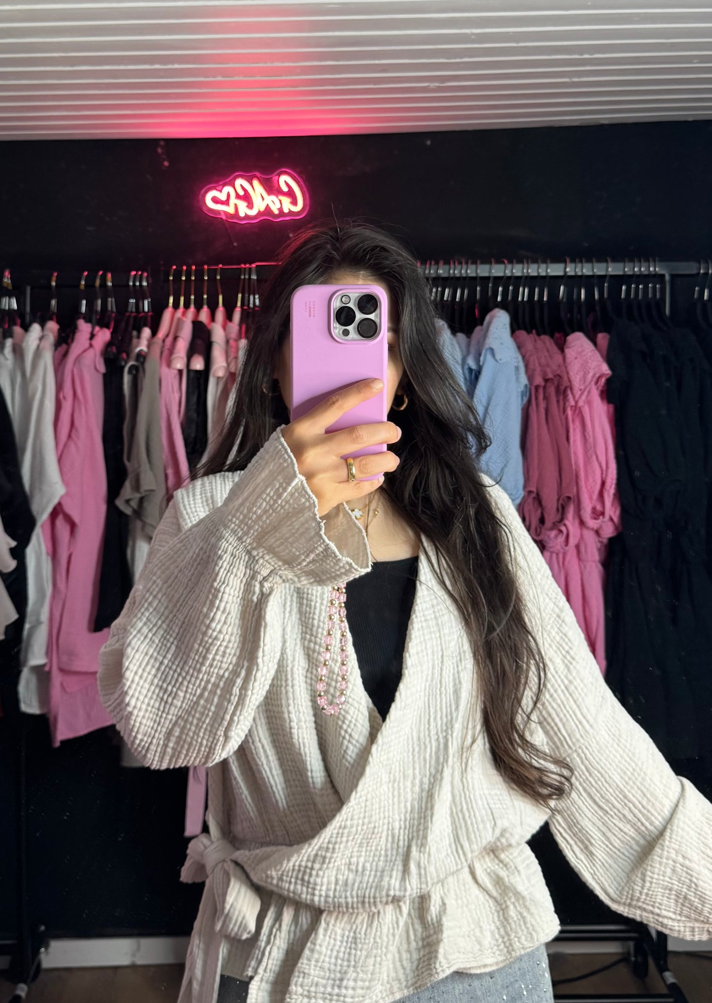 Musselinbluse zum binden beige