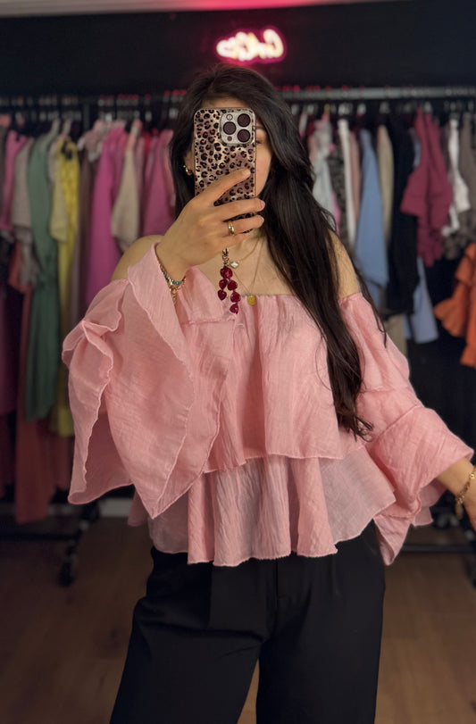 Fee Volant Bluse rosa