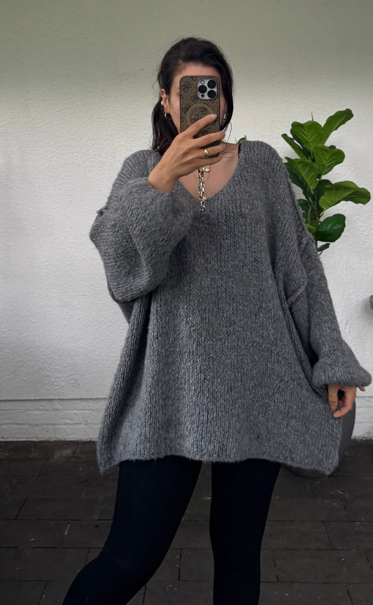 Lelly Pullover V- Grau