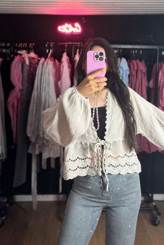 Häkel Musselin bluse beige