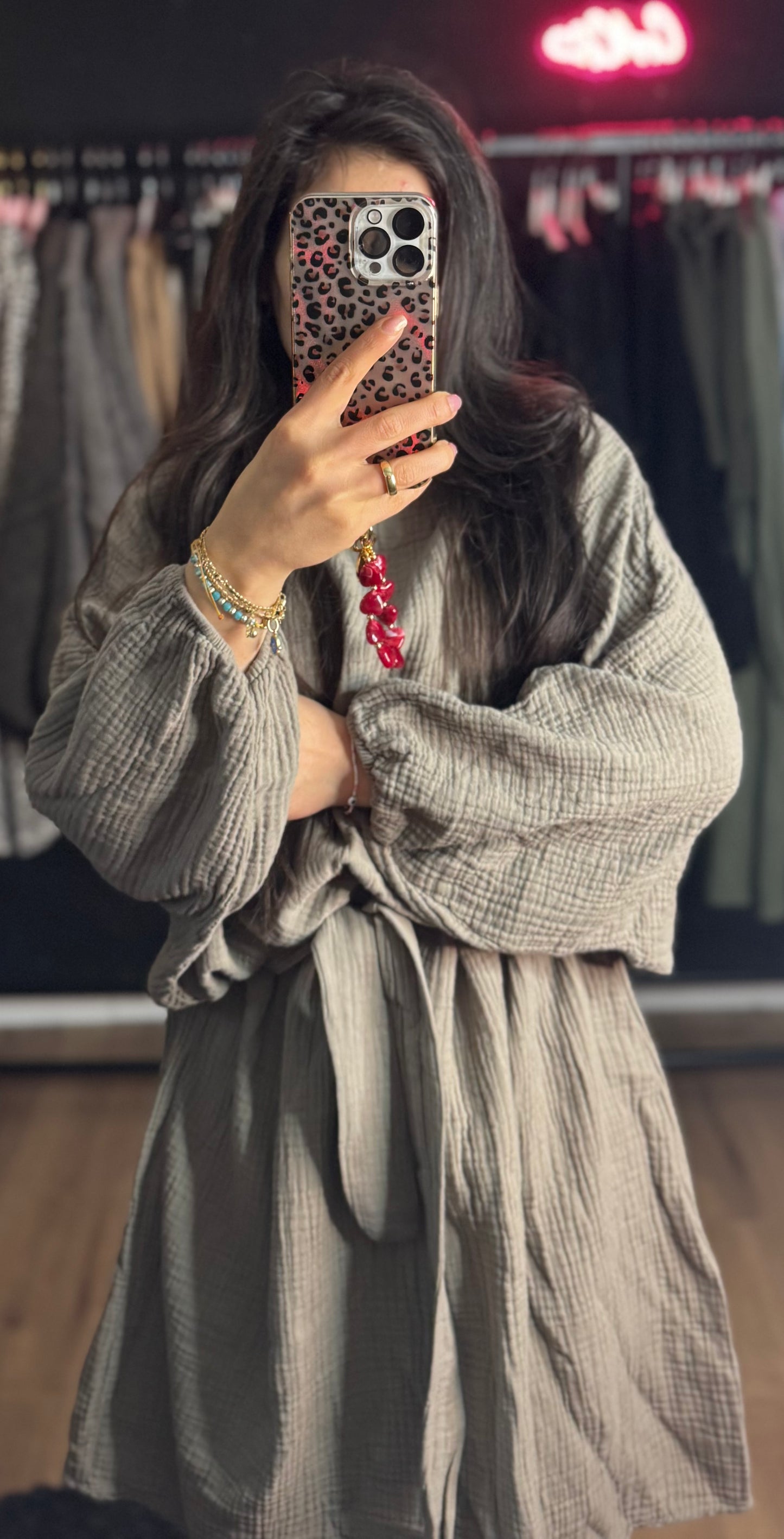 Musselinkleid taupe kurz