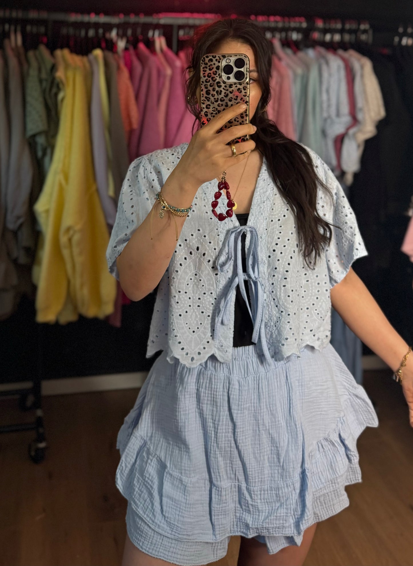 Lochmuster Bluse blau