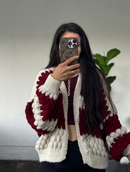 Offener gestreifter Cardigan Bordeaux