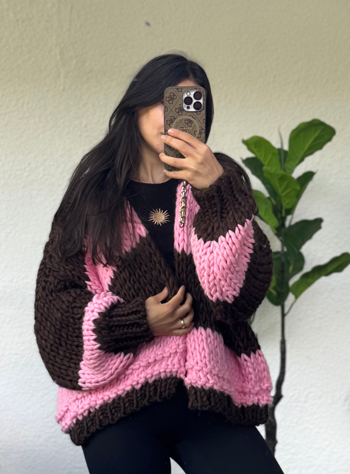 Cozy Cardigan gestreift pink braun