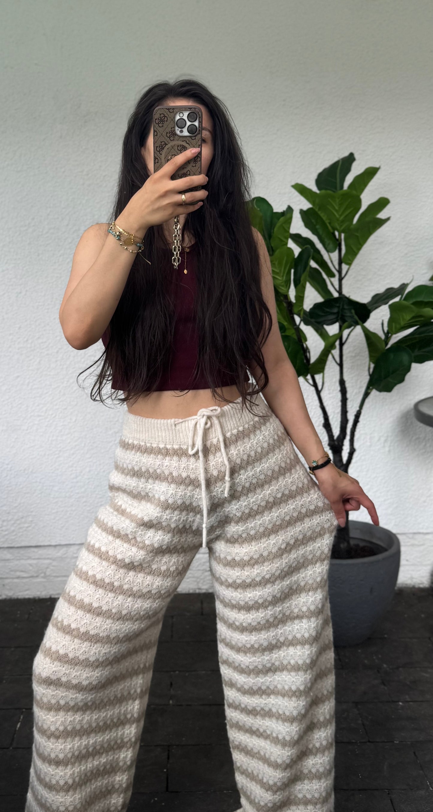 Gestreifte Häkel Hose versch Farben