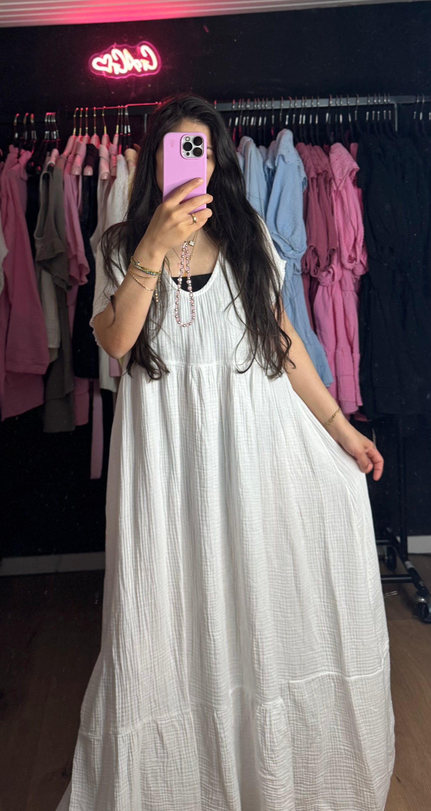 Musselinkleid babydoll lang verschiedene Farben