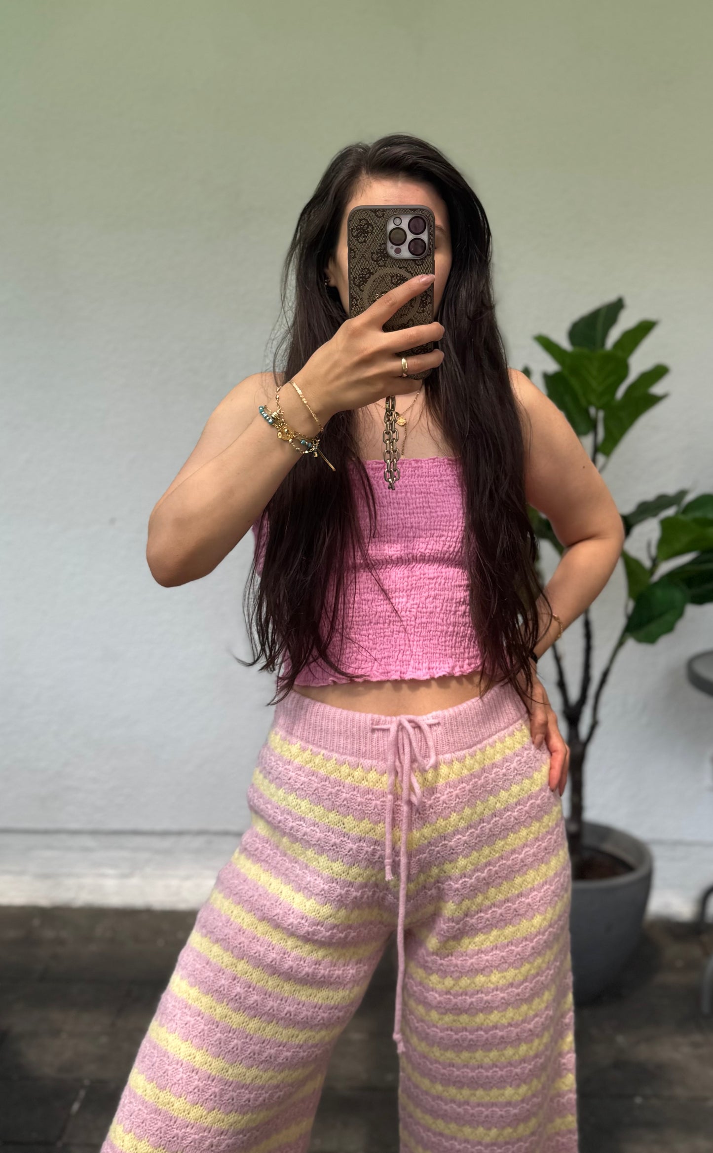 Gestreifte Häkel Hose versch Farben