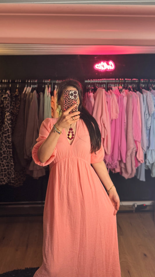 Langes Musselinkleid Lachs