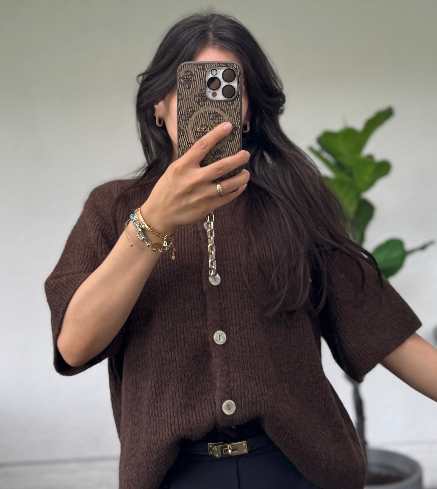 Midarm Cardigan dunkelbraun