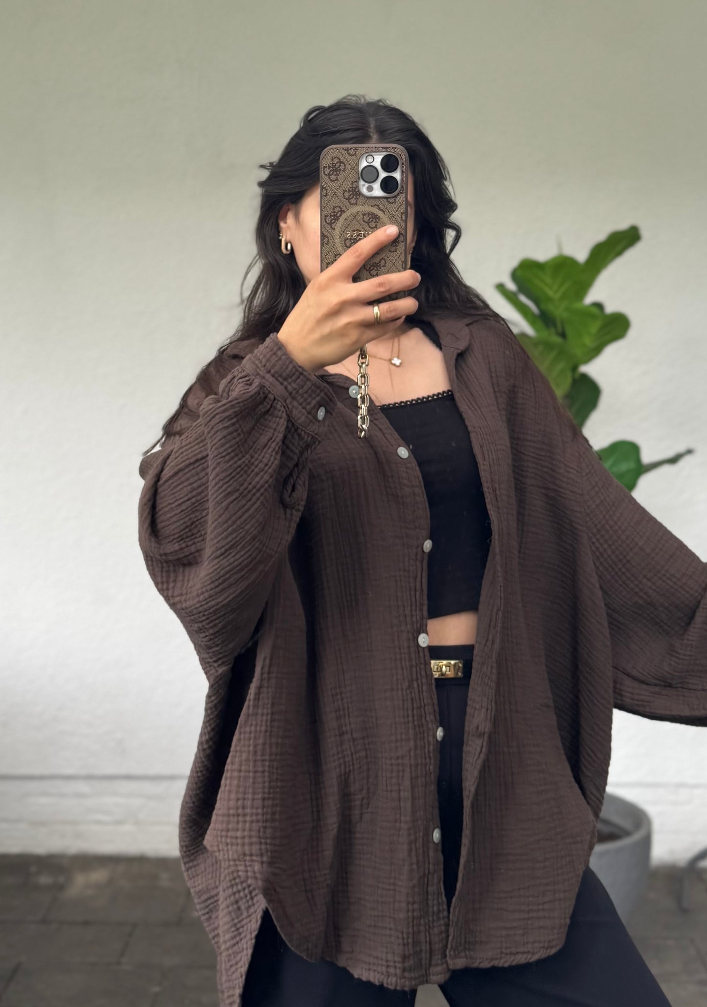 Musselinbluse viral braun