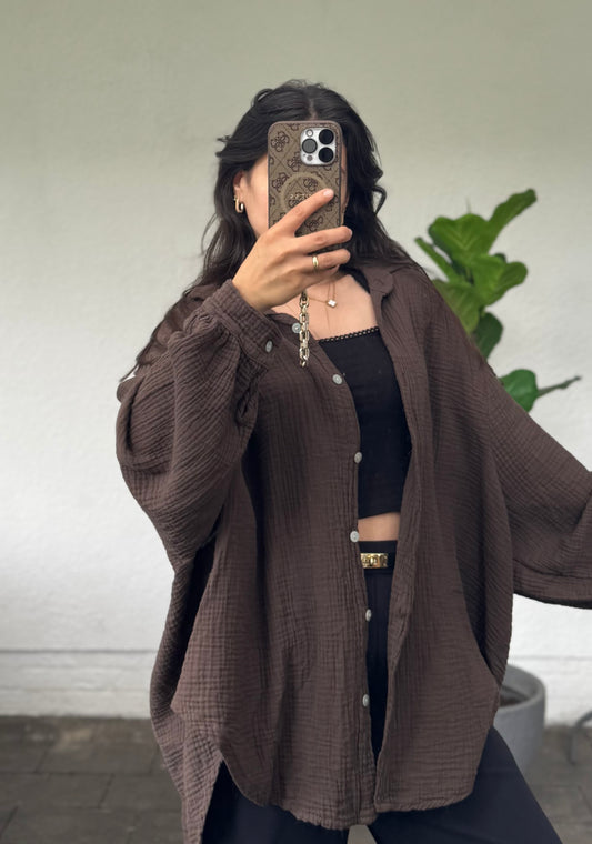 Musselinbluse viral braun