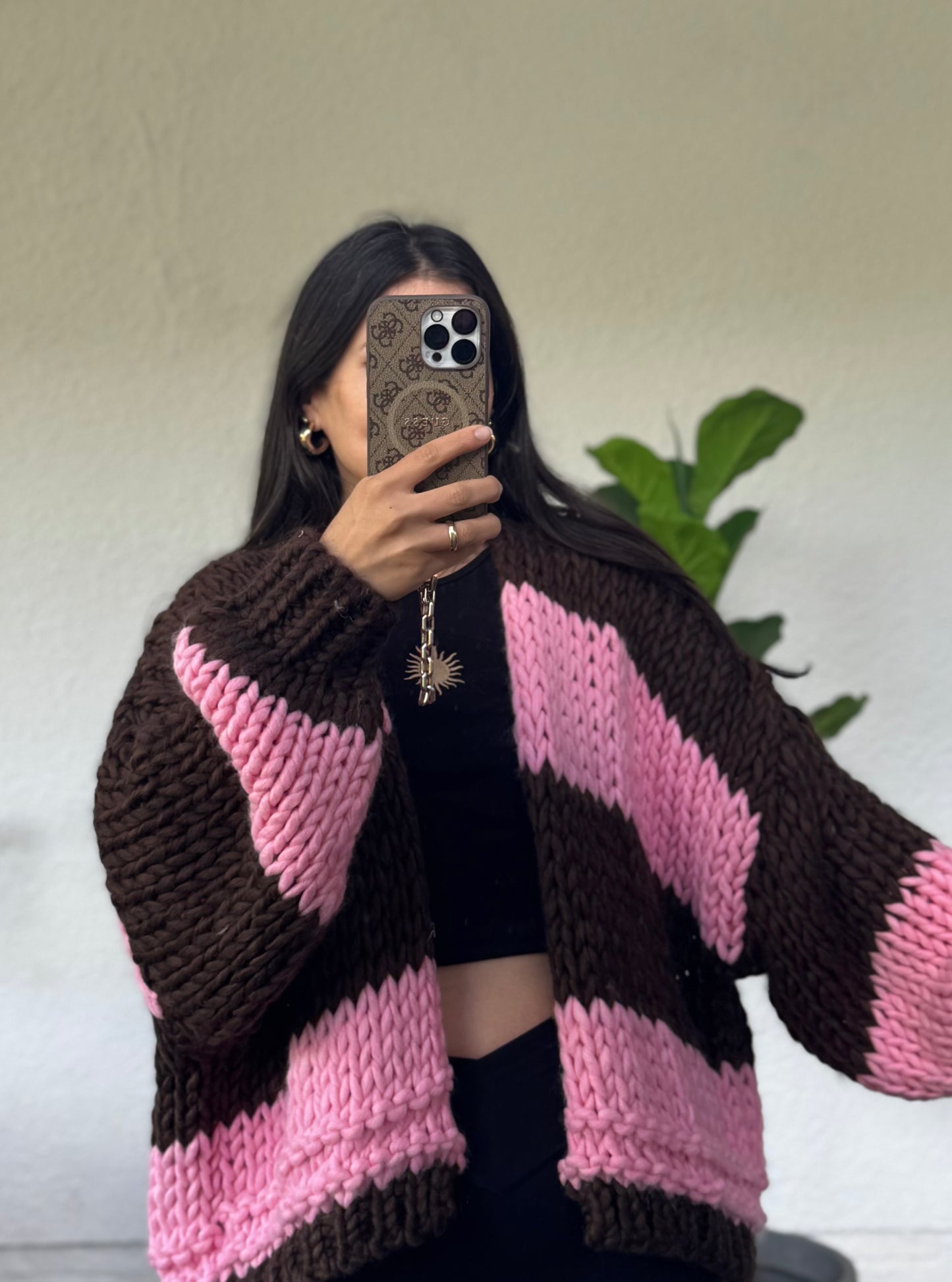 Cozy Cardigan gestreift pink braun