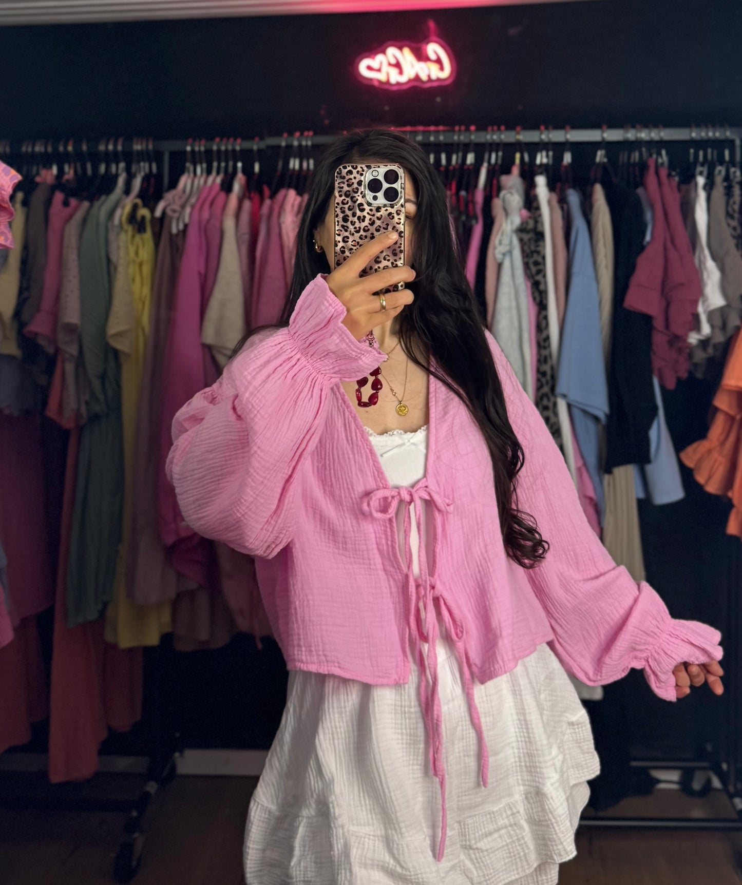 Musselin schleifen crop rosa