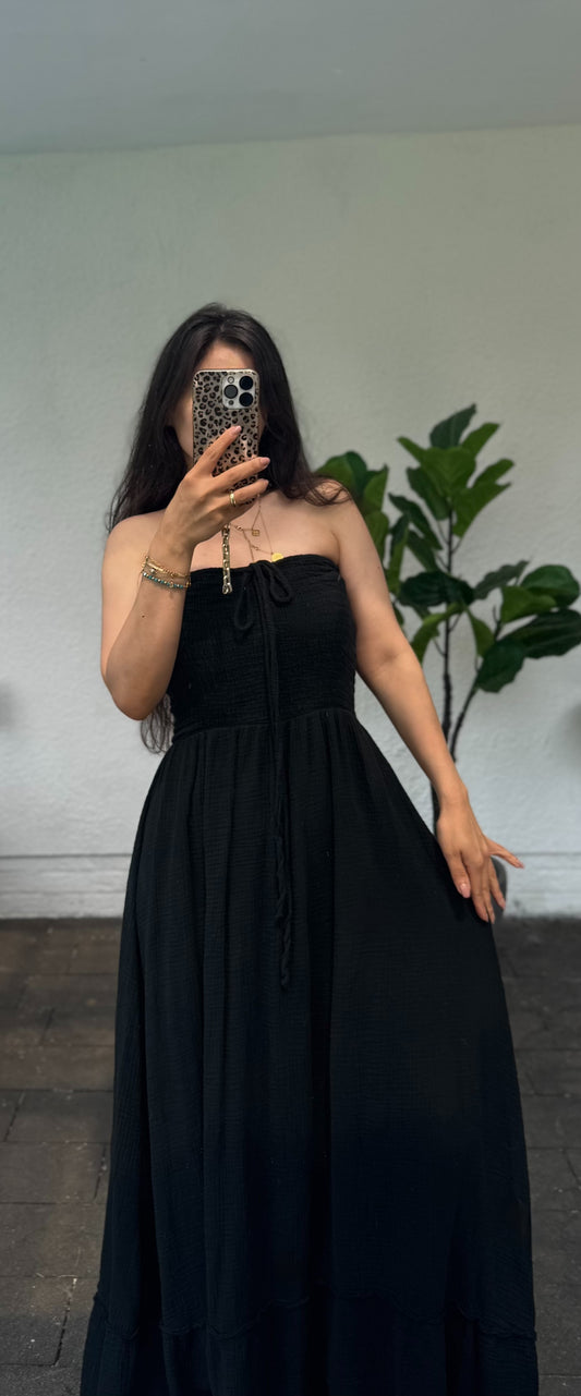 Bandeau Musselin Kleid black