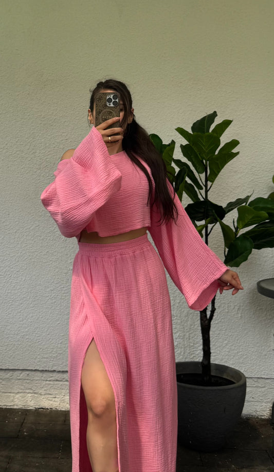 Musselinrock lang mit Schlitz süßes pink