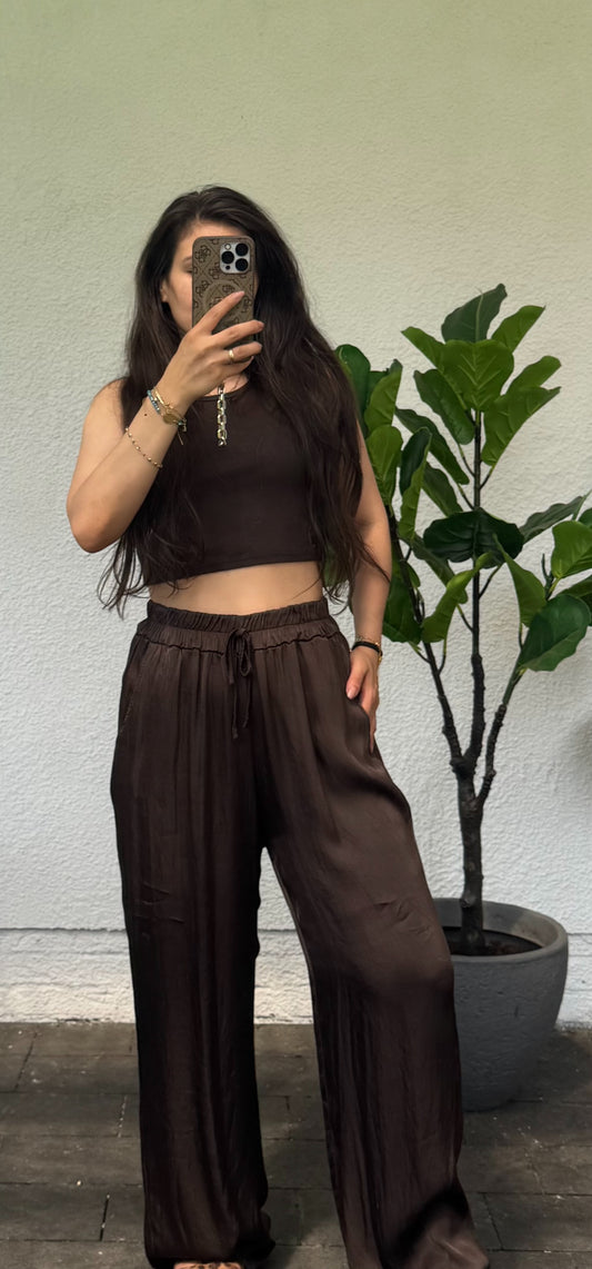 Lange Satinhose Choco