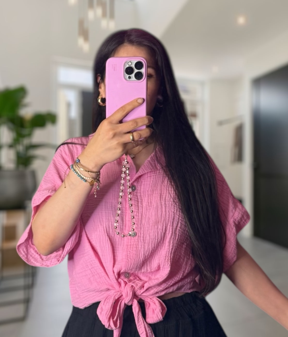 Musselin kurzarm Bluse mit knoten verschiedene Farben