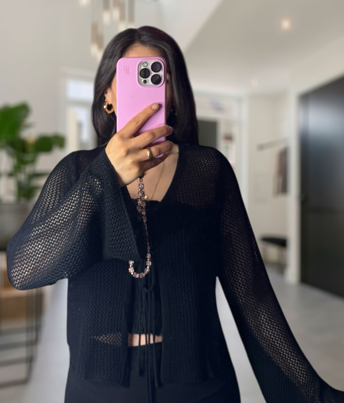 Leichter Häkel Cardigan schwarz