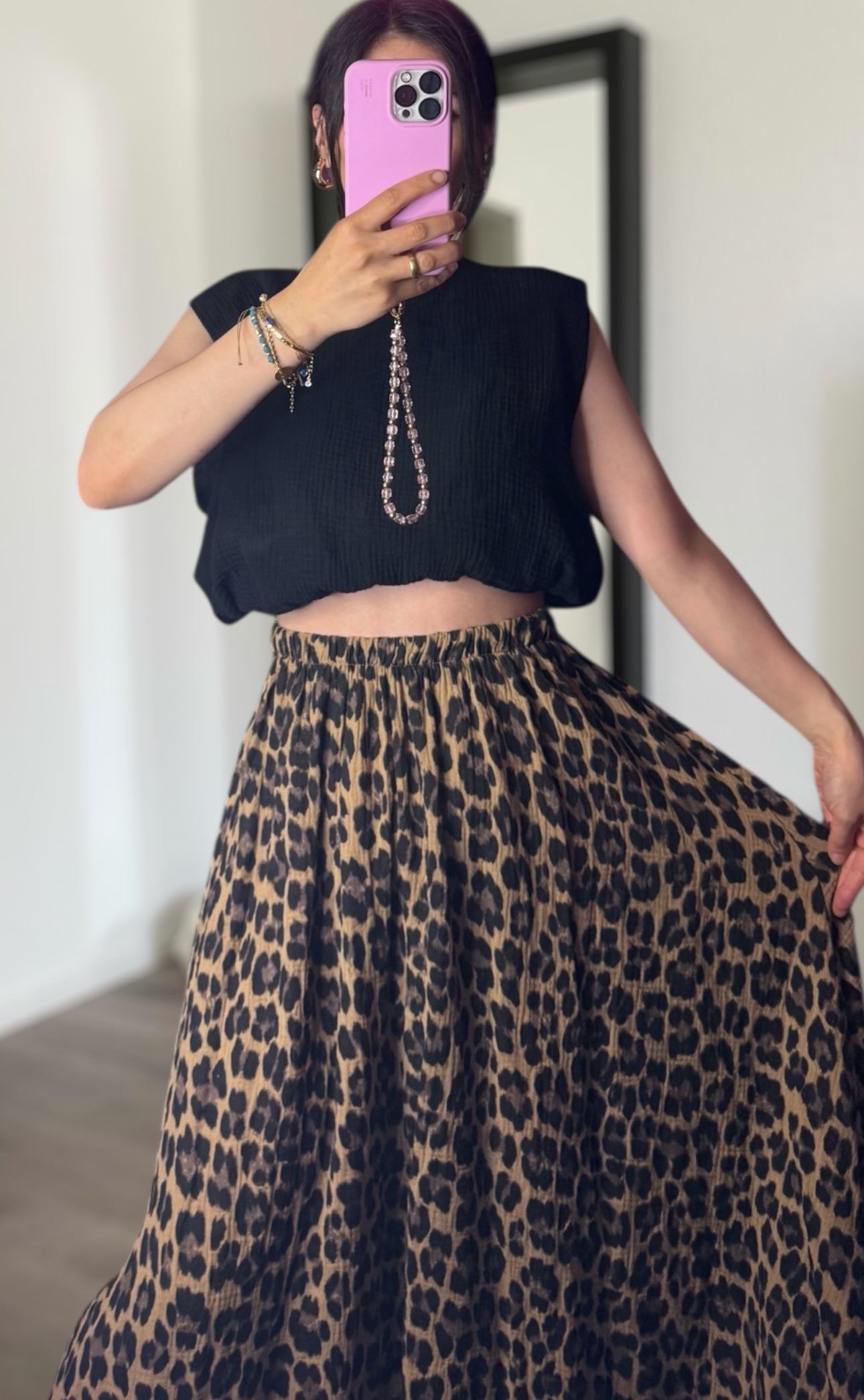 Leo musselin Rock lang braun