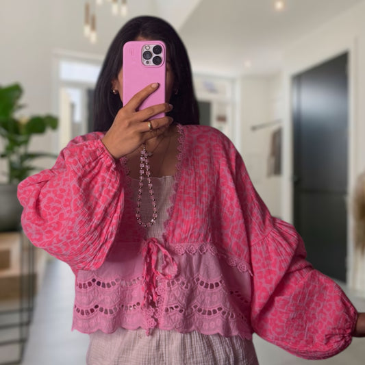 Musselinbluse Häkel Leo rosa