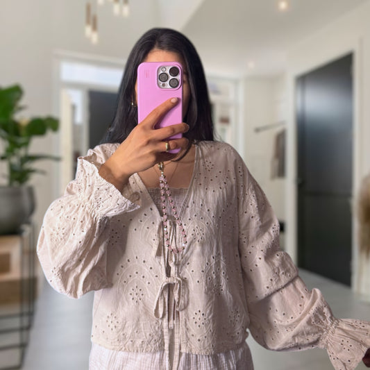 Lochmuster Bluse langarm beige