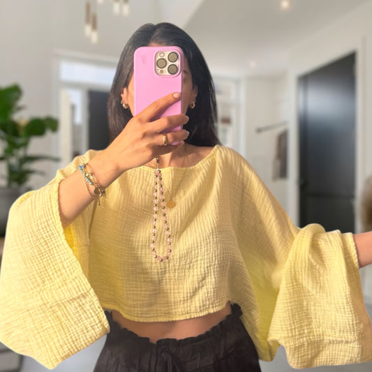 Musselin crop langarm softgelb