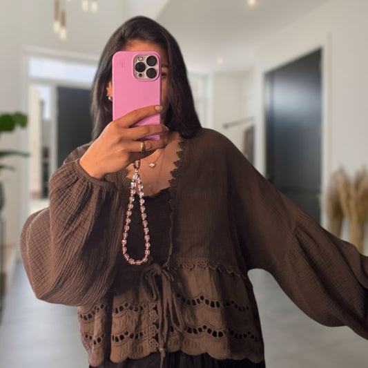 Häkel Musselinbluse braun