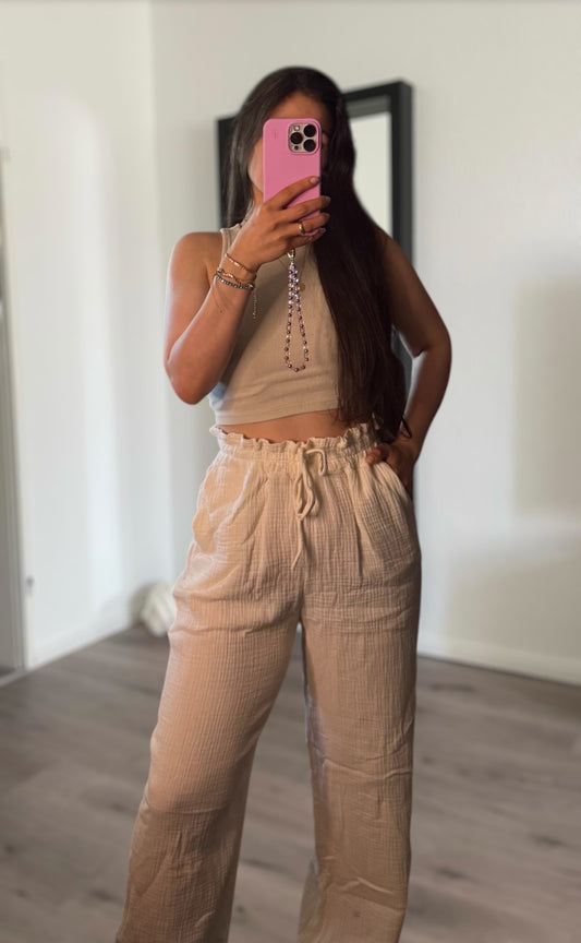 Musselinhose mit geradem Bein Ecru