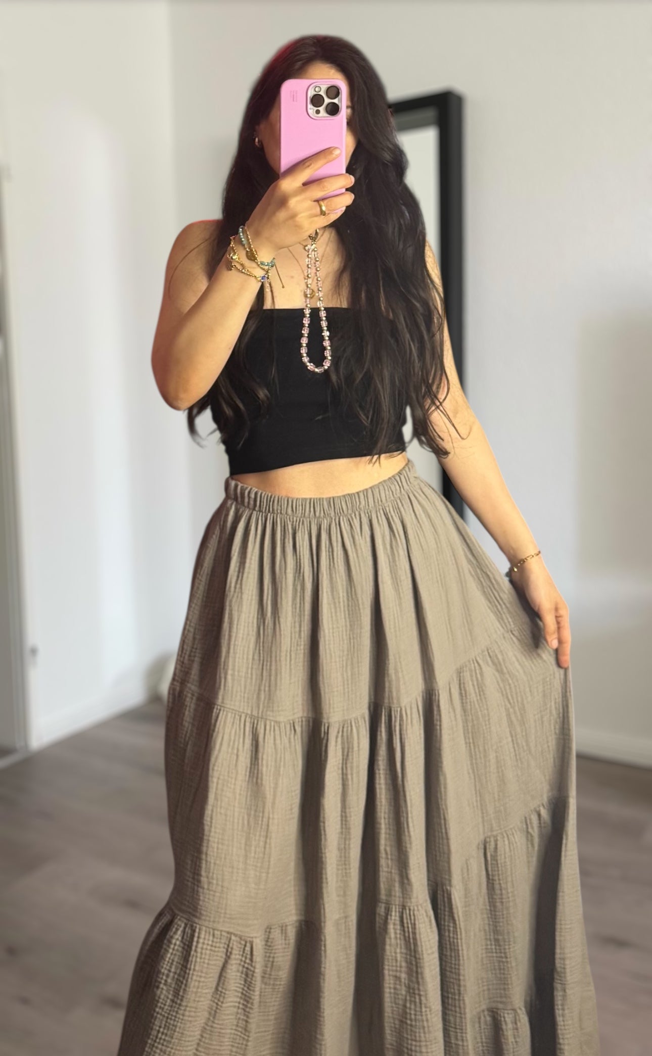 Langer Musselin Rock taupe