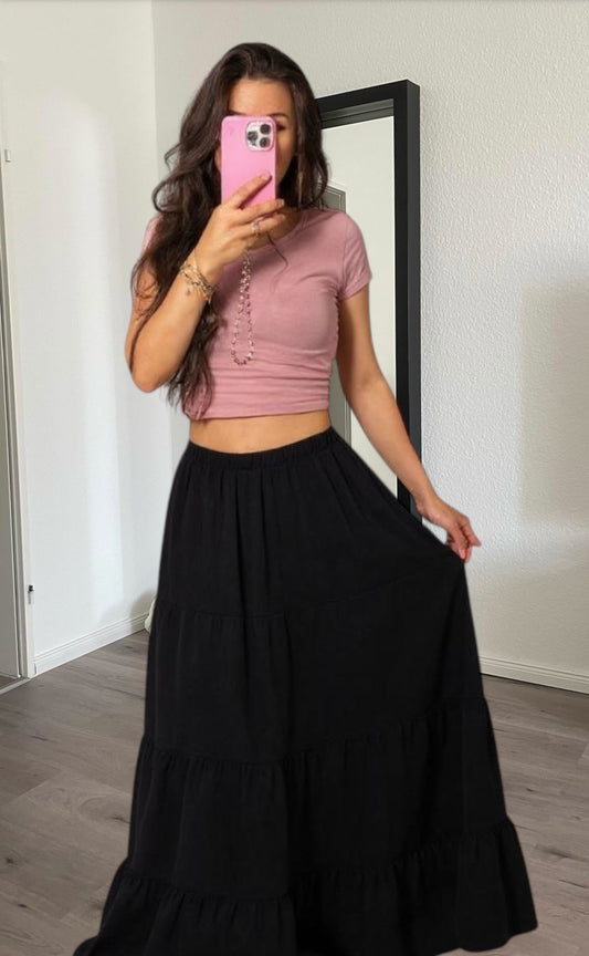 Langer Musselin Rock schwarz